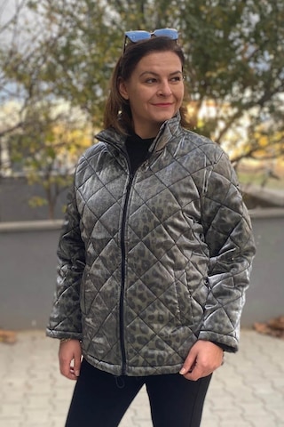 Mia Butik Büyük Beden Haki Leopar Desenli Mont-1559 Haki