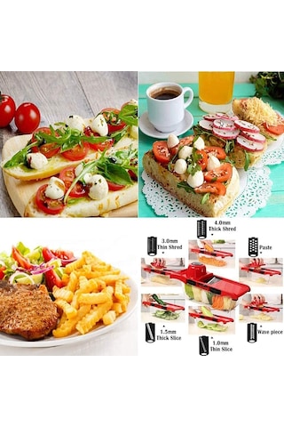 6'sı 1 Arada Mandolin Dilimleyici, Çok İşlevli Meyve Ve Sebze Kesici, Gıda Kabı Ve Soyucu İle Değiştirilebilir Paslanmaz Çelik Bıçaklar Diğer