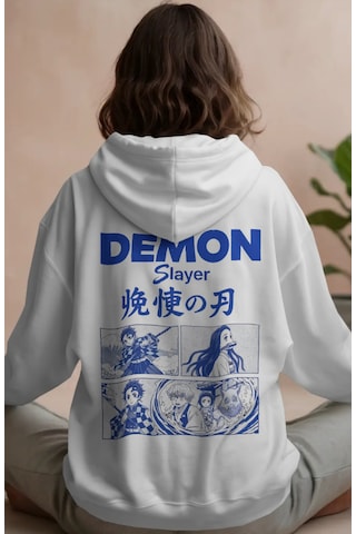 Sevbano Demon Slayer Kimetsu No Yaiba Sırt Baskılı Unisex Oversize Premiu beyaz
