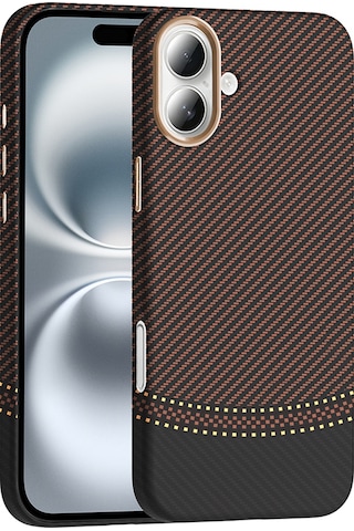 Apple Uyumlu iPhone 16 Plus Kılıf M-safe Şarj Özellikli Karbon Fiber Görünümlü Zore Gros Kapak Gold-Siyah