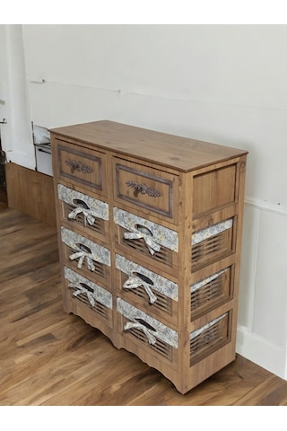 Ahşap 8 Çekmeceli Hasır Görünümlü Sebzelik Atlantik Çam