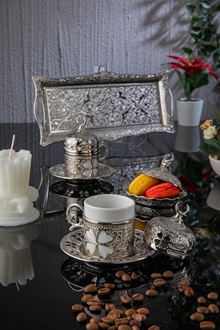 Yonca 2 Li Kahve Damat Fincan Seti Gümüş Gümüş