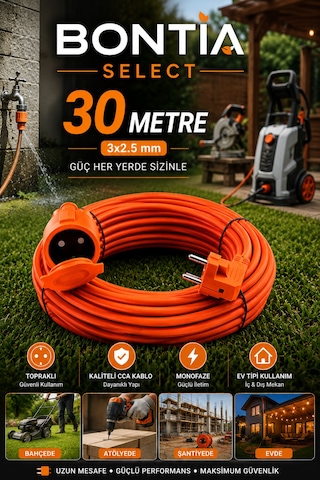 30 Metre Uzatma Kablosu 3x2.5 Mm Topraklı Cca Kablolu Tekli Grup Priz Kapaklı Monofaze Ev Tipi Uzatma Kablosu Taşıma Çantalı 15 M Ve Üzeri