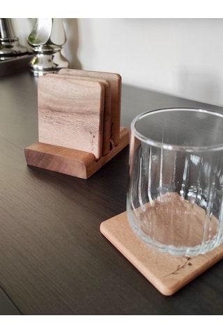 Gerçek Ceviz Ağacından El Yapımı Bardak Altlığı 4lü- Hand Made Walnut Coaster Ceviz 4'lü