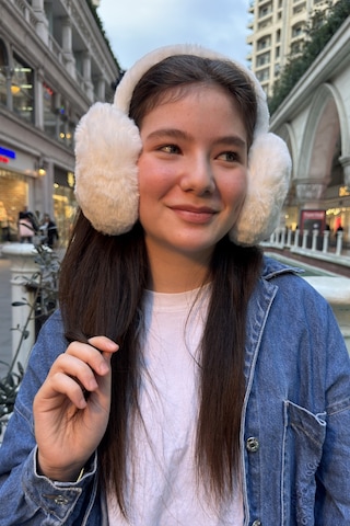 Mollycrush Genç Beyaz Peluş Kulaklık Uniseks Kışlık Yumuşak Kulak Koruyucu Beyaz