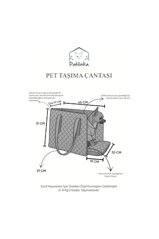 Patilinka Kedi Köpek Taşıma Çantası Pati Desenli Tasma Kancalı Oto Koltuğu - Taşıma Çantası
