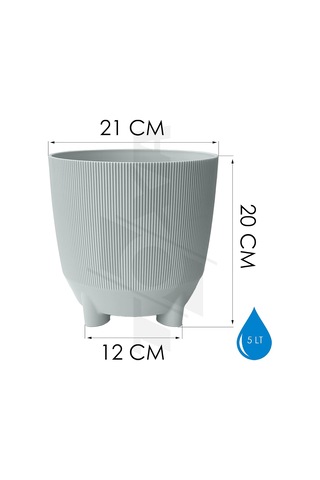 Luna Saksı Çizgili Dekoratif Ayaklı 1 Adet, Gri, 5 Litre