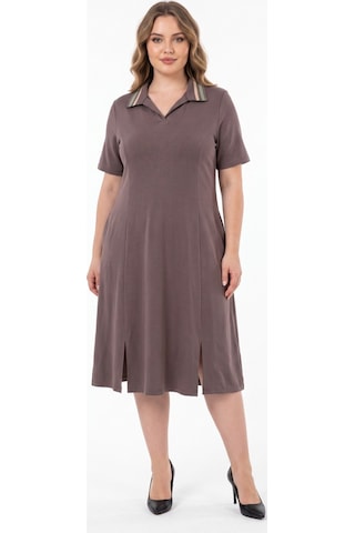 Wearon Kadın Polo Yaka Kısa Kol Likralı Elbise 7386 Bgl-st05664 Kahve