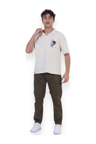 Zekids Erkek Çocuk Pamuklu Rahat Kesim Oversize Polo Yaka Tshırt-11813-krem Krem