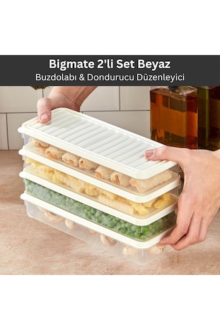 Bigmate 2'li Şeffaf Saklama Kabı 2x1 Lt Bgmt1115 Mikrodalga Buzdolabı Ve Dondurucu Uyumlu Düzenleyici Beyaz