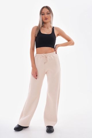 Kallima Bej Kışlık Şardonlu Yüksek Bel Bol Paça Eşofman Altı Bej