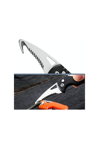 Omeniv Anahtarlık Karabiner Çelik Kamp Çakı Testere Kamp Bıçak Outdoor Siyah