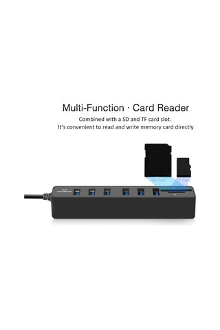 Springsun Usb 2.0 5 Port Hub İle Sd/tf Kart Okuyucu Kombinasyonu, 480 Mbps Hızlı Veri Transferi, Plug & Play, Taşınabilir Siyah Abs Hub