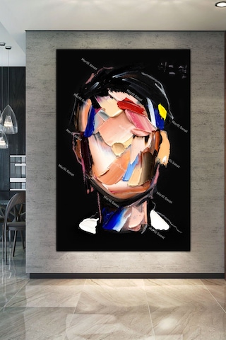 Yüzler Fırça Darbeli Görünümlü Soyut Modern Sanat Kanvas Tablo 90 x 60c