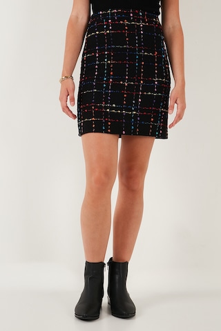 Lela Tüvit Desenli Slim Fit Yüksek Bel Mini Boy Bayan Etek 5866436 Siyah