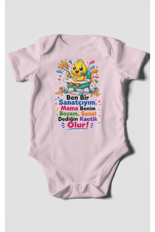 Morivokids Ben Bir Sanatçıyım Yazılı Kısa Kollu Bebek Body %100 Pamuk Bebe Pembe