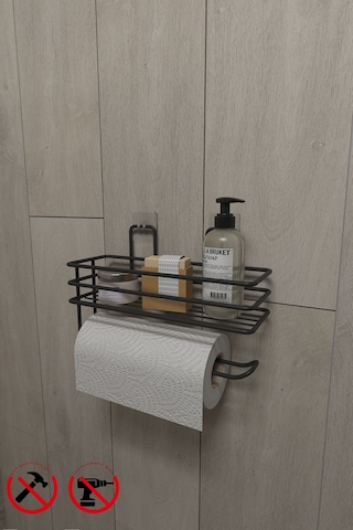 Alper Banyo Yapışkanlı Raflı Kağıt Rulo Havluluk Peçetelik Havlu Kağıltlık Siyah Banyo Mutfak Düzenleyici Raf TŞ01-SOLO Çok Renkli