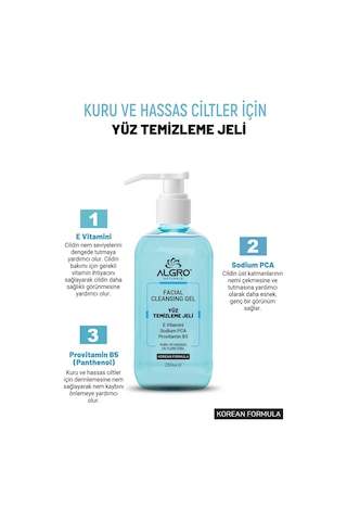Algro Kuru ve Hassas Ciltler İçin Yüz Temizleme Jeli 250 ML