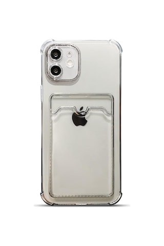 Teknomoda Apple Uyumlu iPhone 11 Kılıf Kartlıklı Anti Şok Korumalı Şeffaf Silikon Füme Koyu Şeffaf Acık Siyah Füme