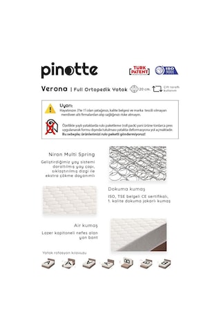 Nironyatak Tek Kişilik 80×180 Cm Yatak Full Ortopedik Sert Yatak Verona