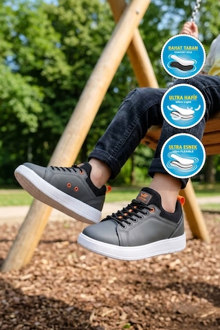 Walkway Füme Lastik Bağcıklı Comfort Rahat Tabanlı Erkek Çocuk Sneaker Balase F