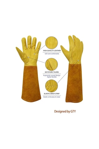 Teltree Uzun Kollu Deri Bahçe Eldiveni, Dikenli Bitkiler İçin Kesme Ve Çizik Korumalı, M Bedeni, Kahverengi-sarı