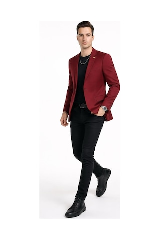 Plus Scorpion Erkek Mono Yaka Tek Düğmeli Çift Yırtmaçlı Blazer Ceket Premium Dokuma Kumaş, 8 Renk Kırmızı