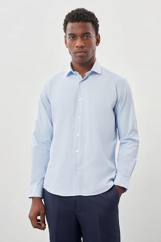 İmza Koyu Mavi Uzun Kol Düz Bez Ayağı Yarım İtalyan Yaka Cepsiz Pamuklu Classic Slim Fit Gömlek 1004245268 Koyu Mavi