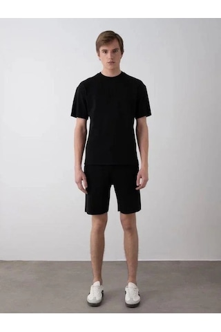 Erkek Çocuk King Yazılı T-shirt Şortlu Takım-15539 Siyah