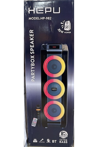 Hepu Hp-982 3x8'' Kablosuz 1 El Mikrofon Bluetooth Usb Şarjlı Rgb Işıklı Müzik Kutusu