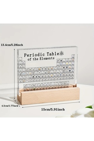Fochsia Akrilik Periyodik Tablo Aydınlatmalı Ahşap Taban - Eğitici Kimya Öğretim Aracı Elektron Konfigürasyonlu