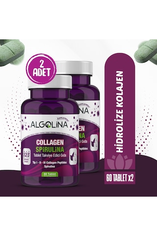 Algolina Collagen+Spirulina Takviye Edici Gıda 1260 Mg 2 x 60 Tablet