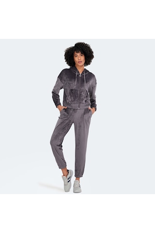 Slazenger VOTE IN Kadın Fermuarlı Kapüşonlu Cepli Koyu Gri Eşofman Takımı