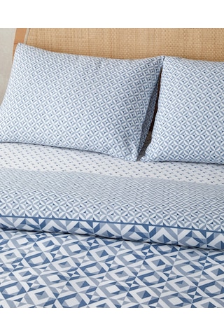 English Home Symetra Kolay Ütülenir Çarşaflı Çift Kişilik Nevresim Takımı 200x220 Cm Mavi Mavi