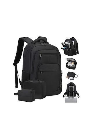 Cordial Erkek Ve Kadın Omuz Çantaları Siyah Gençler İçin 39.62 Cm Dizüstü Bilgisayar Sırt Çantası İş Üniversite Seyahat Günlük Üç Parçalı Set Siyah