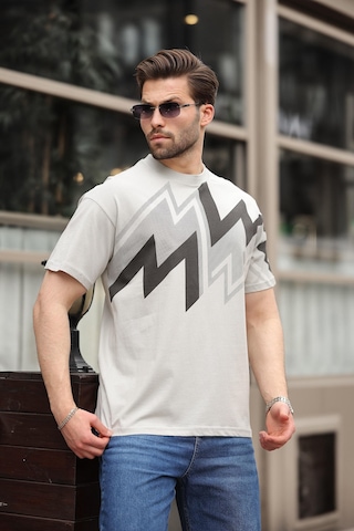 Madmext Boyalı Gri Baskılı %100 Pamuk Erkek T-shirt E7111 Boyalı Gri
