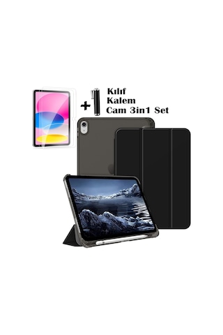 Apple Uyumlu iPad 11 A16 2025 10. Nesil 10.9 Kılıf Akıllı Smart Kalem Bölmeli + Ekran Koruyucu + Kalem