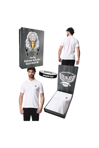 Beşiktaş Lisanslı Beyaz Polo T-shirt Uv Kutu Ve Bileklik