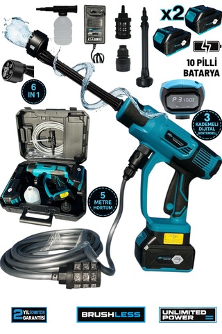 Schmıtzer Sch-2002tu Pro 21v Brushless Motor Yüksek Basınçlı Şarjlı Oto Araba Yıkama Makinesi 3 Kademe Dijital Göstergeli 30