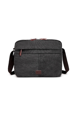 Hüvendo Cactive Kanvas Su Geçirmez Kumaş Uzun Askılı Laptop Bölmeli Unisex Postacı Çantası Siyah Siyah