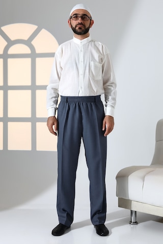 Erkek Rahat Kesim Beli Lastikli Cepli Hac Ve Umre Kumaş Şalvar Pantolon - Mavi İsr Mavi