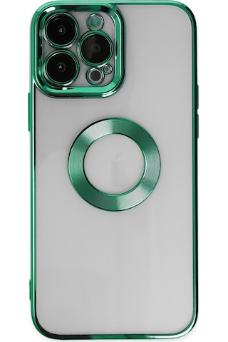 Apple Uyumlu iPhone 13 Pro Yanları Renkli Lens Korumalı Logo Gösteren Şeffaf Luxury Silikon Kılıf - Yeşil