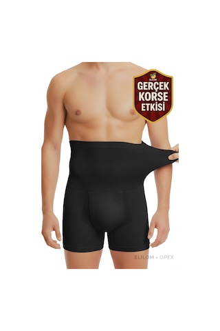 Elilom Korse Boxer Yüksek Bel Korseli Erkek İç Giyim Siyah