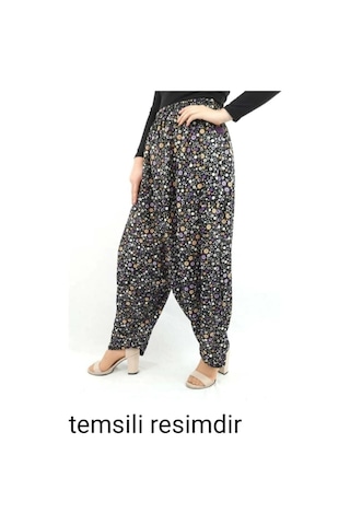 Zema Çiçekli Yöresel Yukarıdan Ağlı Jarse Şalvar Siyah