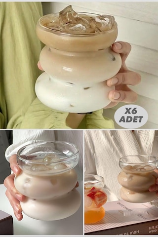 Mis Kitchen 6 Adet Dalgalı Soğuk Sıcak Kahve Sunum Bardağı 400 Ml