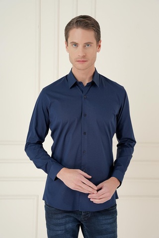 Efor Slim Fit Pamuk Uzun Kol Klasik Lacivert Gömlek Gk 745 Lacivert