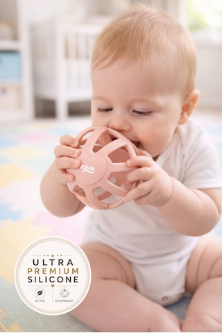 Tgm Baby Kalp Desenli Bebek Diş Kaşıyıcı Ultra Premium Silikon Top Açık Pembe
