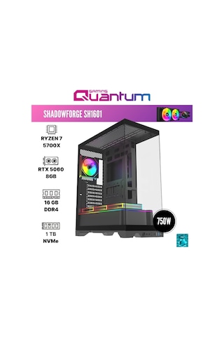 Quantum Gaming Shadowforge SH1601 R7=5700X 16 GB 1 TB 8 GB RTX5060 Free Dos Masaüstü Oyuncu Bilgisayarı