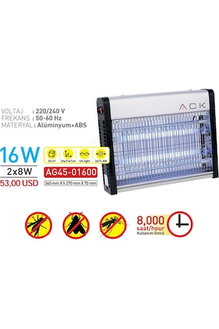 Ack Ag45-01600 Ack Sinek Armatür 2x8w Haşere Kovucu Ip20 35x28mm