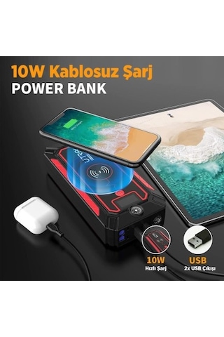 Utrai Jstar 4 24000mAh 2500A Jump Starter Taşınabilir Akü Takviye Cihazı (Kablosuz Şarj + Pusula + Çanta + Led Lamba + Powerbank)